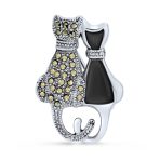 Black & White Marcasite Cat Brooche Pin Silver Pearl & Onyx - Image 2
