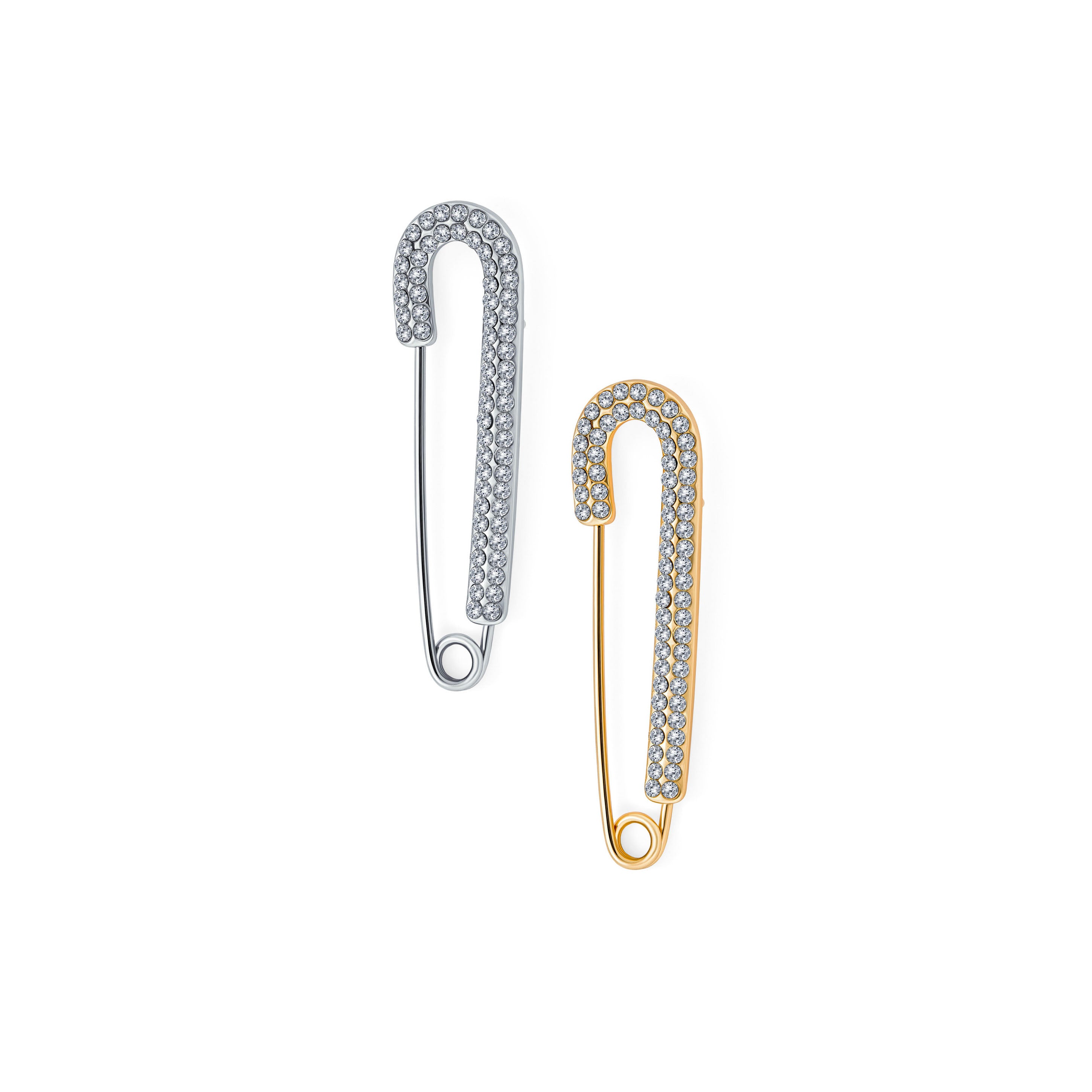 silver-pin-crystal-safety-social-clear-faj-xx03684-set-az Set of 2 Crystal Candy Cane Safety Pin Brooch Pin Gold Silver Plated 2 Inch - Image 1