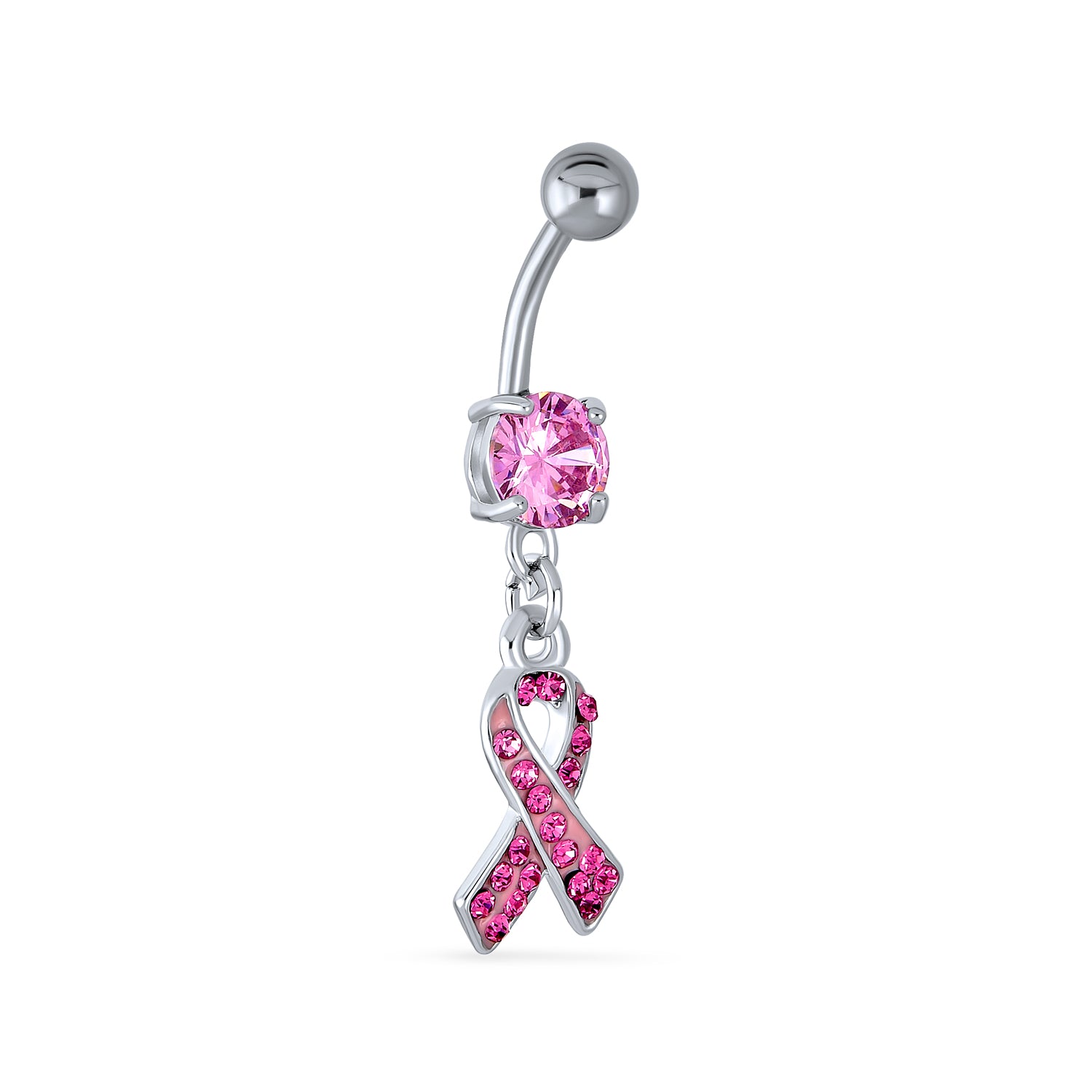 silver-pink-breast-cancer-ribbon-belly-ring-nal11030-p_1 Crystal Pink Ribbon Breast Cancer Survivor Belly Ring Bead Dangle Surgical Steel - Image 1