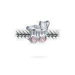 New Mother Gift Pink CZ Stroller Carriage Charm Bead for European Bracelet - Image 2