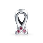 Pink Ribbon Breast Cancer Survivor Support CZ Charm Bead .925 Sterling Silver for Bracelet