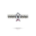Set of 2 Pink Ribbon Breast Cancer Survivor & CZ  Spacer Charm Bead Silver - Image 3