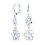 BFF Animal Lover Paw Print Dangle Chandelier Earrings Silver - Image 2