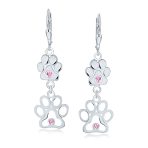 BFF Animal Lover Paw Print Dangle Chandelier Earrings Silver - Image 4