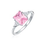 Past Present Future 3CT Pink Princess Cut CZ Engagement Ring Trillion Side Stones Sterling Silver - Image 4