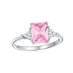Past Present Future 3CT Pink Princess Cut CZ Engagement Ring Trillion Side Stones Sterling Silver - Image 2