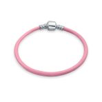 Red Pink Genuine Leather Bracelet Fits European Beads Charm .925 Sterling Silver Barrel Clasp - Image 2