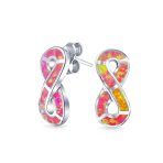 Infinity Eternity Pink Created Opal Stud Earrings Sterling Silver