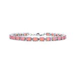 Solitaire Round Created Opal Tennis Bracelet Sterling Silver - Image 2