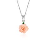 Romantic Floral 3D Flower Rose Pendant Necklace with Green CZ Sterling Silver - Image 2