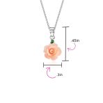 3D Pink Rose Green CZ Pendant Necklace & Lever back Dangle Earrings Set Silver - Image 5