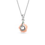 3D Pink Rose Green CZ Pendant Necklace & Lever back Dangle Earrings Set Silver - Image 4