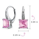 2CT Imitation Pink Tourmaline Solitaire Square CZ Drop Earrings Silver - Image 10