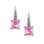 2CT Imitation Pink Tourmaline Solitaire Square CZ Drop Earrings Silver - Image 4
