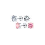 Set of 2 Round Blue Clear CZ Stud Earrings Sterling Silver 5MM Screw Back - Image 6