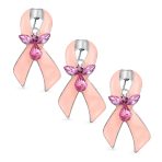 Set of 3 Ribbon Brooch Pins Crystal Accents Enamel Silver Plated - Image 3