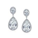 Large Teardrop Pave CZ Halo Statement Dangle Clip On Earrings Gold Plated - Image 6