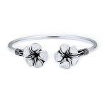 Bali Plumeria Flower Bypass Cuff Bracelet & 3D Black Rose Stud Earrings Set - Image 3