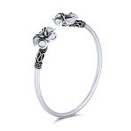 Bali Floral Style Plumeria Flower Stacking Bangle Cuff Bracelet Oxidized .925 Sterling Silver - Image 2