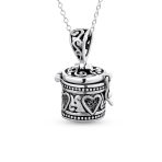 Vintage-Style Heart Prayer Box Locket Necklace Pendant .925 Sterling Silver