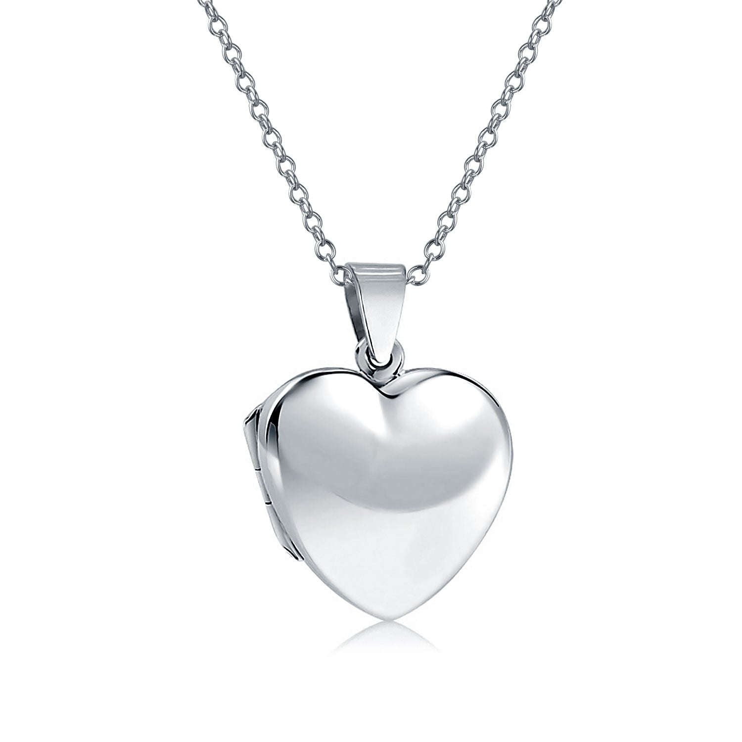 silver-polished-heart-locket_si-pk370036_1 Simple Keepsake Puff Heart Shaped Photo Locket Necklace Pendant .925 Sterling Silver - Image 1