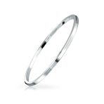 Classic Plain Solid 2MM Flat Edge Stackable .925 Sterling Silver Bangle Bracelet - Image 2