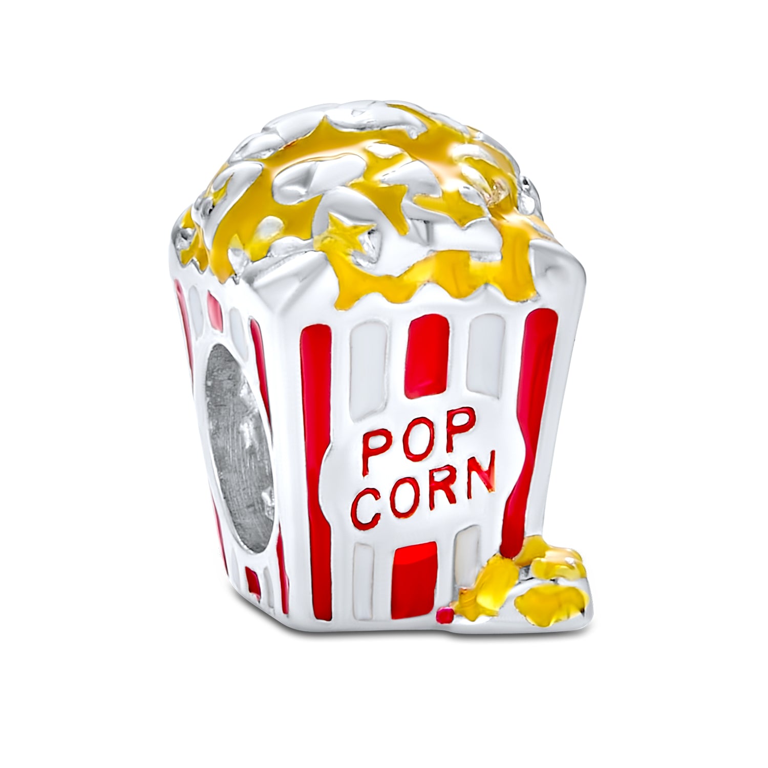 silver-popcorn-bucket-charm-bead_pbx-hg-232_1 Movie Lover Popcorn Charm Bead Enamel Sterling Silver for European Bracelets - Image 1