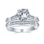 Art Deco Style CZ 3CT Cubic Zirconia Solitaire Engagement Ring Set & Band .925 Sterling Silver
