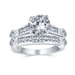 Art Deco Style CZ 3CT Cubic Zirconia Solitaire Engagement Ring Set & Band .925 Sterling Silver