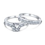 Art Deco Style CZ 3CT Cubic Zirconia Solitaire Engagement Ring Set & Band .925 Sterling Silver - Image 2