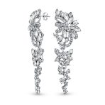 Bridal Wedding Dangle Earrings Crystal Flower Bow Chandelier Pink or Silver - Image 2