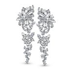 Bridal Wedding Dangle Earrings Crystal Flower Bow Chandelier Pink or Silver - Image 4