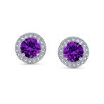 Round Solitaire Halo Purple CZ Stud Earrings.925 Sterling Silver 8MM - Image 7