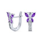 Majesty Butterfly Huggies Purple White CZ Hoop Earrings