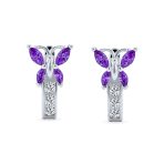 Majesty Butterfly Huggies Purple White CZ Hoop Earrings - Image 2