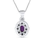 Southwest Style Oval Cabochon Multicolor Purple Turquoise Medallion Pendant Necklace Oxidized Sterling Silver - Image 2