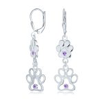 BFF Animal Lover Paw Print Dangle Chandelier Earrings Silver