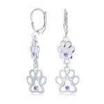 BFF Animal Lover Paw Print Dangle Chandelier Earrings Silver