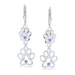 BFF Animal Lover Paw Print Dangle Chandelier Earrings Silver - Image 3