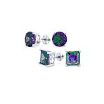 Set of 2 Round & Square Mystic Rainbow CZ Stud Earrings Silver Screw Back 10MM - Image 4