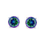 Set of 2 Round & Square Mystic Rainbow CZ Stud Earrings Silver Screw Back 10MM - Image 7