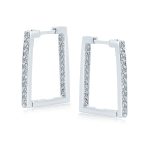 Geometric Rectangle CZ Hoop Earrings 14K Gold Plated Sterling Silver Channel Set - Image 2