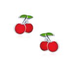 Set of 2 Small Summer Fruit Red Strawberry Cherry Stud Earrings Sterling Silver - Image 2