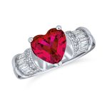 Art Deco 2.5CT Red Pink Heart CZ Engagement Ring Baguette Side Stones Silver