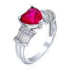 Art Deco 2.5CT Red Pink Heart CZ Engagement Ring Baguette Side Stones Silver - Image 2