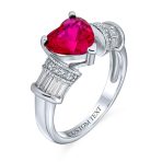Art Deco 2.5CT Red Pink Heart CZ Engagement Ring Baguette Side Stones Silver - Image 3