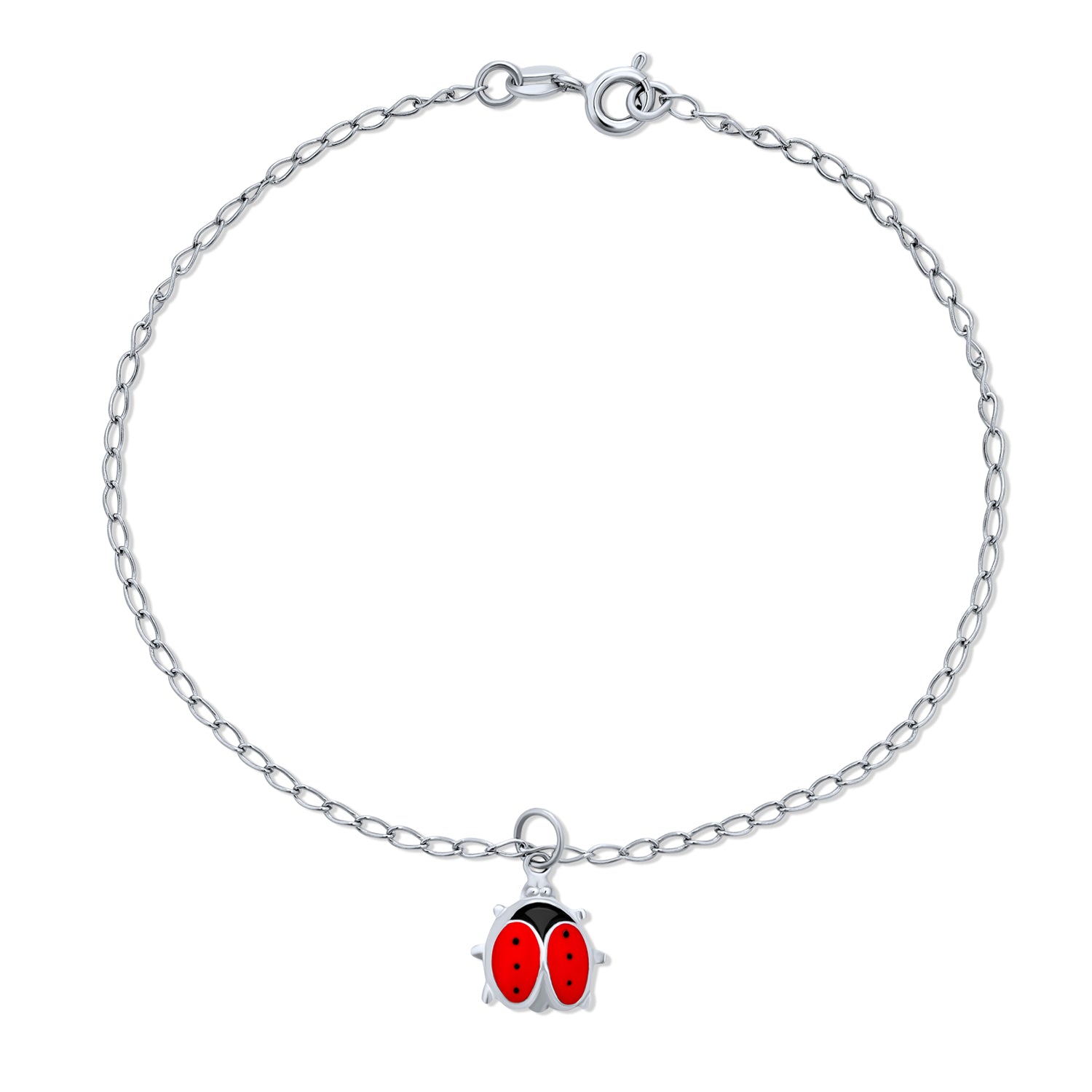 silver-red-lady-bug-anklet_pmr-a20080 Lucky Red Ladybug Charm Anklet Ankle Bracelet Sterling Silver 9.75 Inch - Image 1