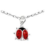 Lucky Red Ladybug Charm Anklet Ankle Bracelet Sterling Silver 9.75 Inch - Image 2