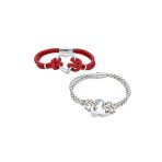 Romantic Red Braided Leather Multi Wrap Open Heart Charm Bracelet Stainless Steel