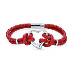 Heart Braided Cord Multi Strand Leather Bracelet Silver